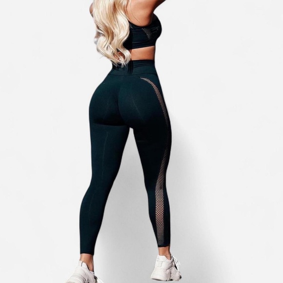 Bombshell Sportswear Black Leggings with Mesh Panel - Picture 2 of 5